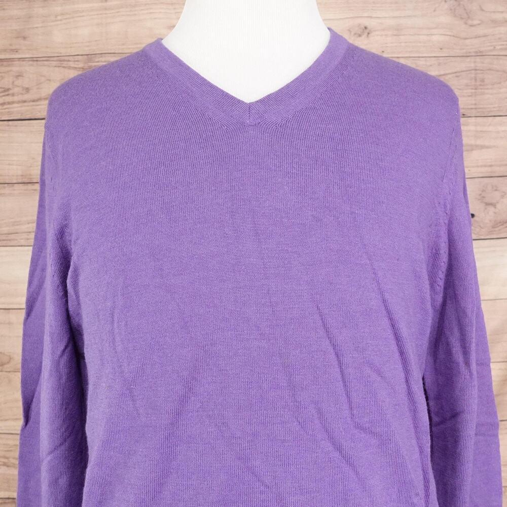 Express Sweater Mens‎ Large Purple Italian Merino Wool V Neck Pullover Fine Knit